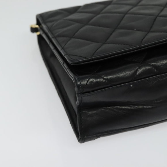 CHANEL Matelasse Chain Shoulder Bag Lamb Skin Black Gold CC Auth bs28257