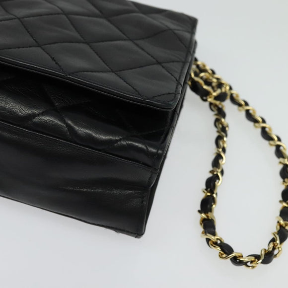 CHANEL Matelasse Chain Shoulder Bag Lamb Skin Black Gold CC Auth bs28257