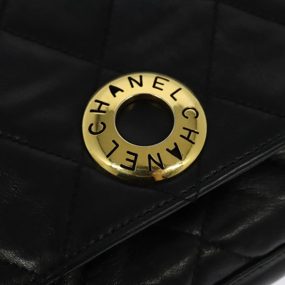 CHANEL Matelasse Chain Shoulder Bag Lamb Skin Black Gold CC Auth bs28257
