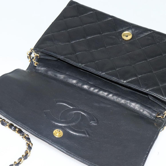 CHANEL Matelasse Chain Shoulder Bag Lamb Skin Black Gold CC Auth bs28257