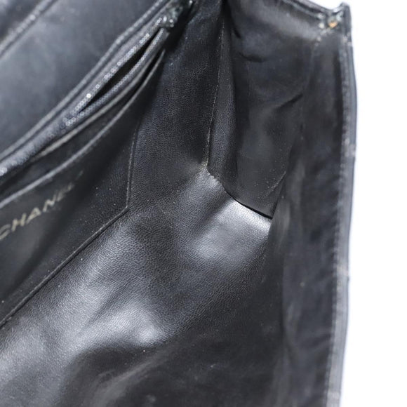 CHANEL Matelasse Chain Shoulder Bag Lamb Skin Black Gold CC Auth bs28257