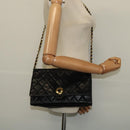 CHANEL Matelasse Chain Shoulder Bag Lamb Skin Black Gold CC Auth bs28257-25