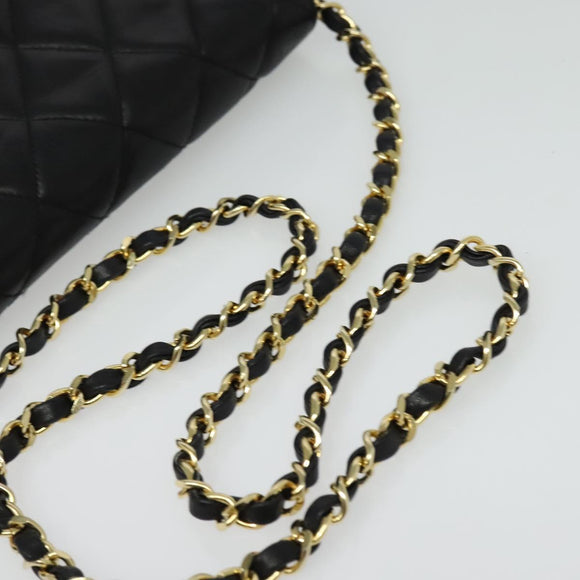 CHANEL Matelasse Chain Shoulder Bag Lamb Skin Black Gold CC Auth bs28257