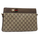 GUCCI GG Supreme Chain Clutch Bag PVC Beige Gold Auth bs28268-1