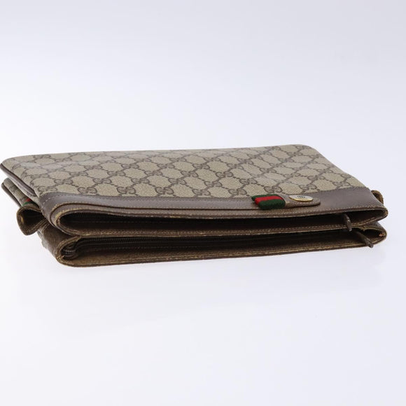 GUCCI GG Supreme Chain Clutch Bag PVC Beige Gold Auth bs28268