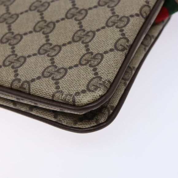 GUCCI GG Supreme Chain Clutch Bag PVC Beige Gold Auth bs28268