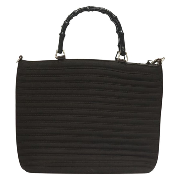 GUCCI Bamboo Hand Bag Nylon Leather 2way Brown Silver 000 1998 0588 Auth bs28273