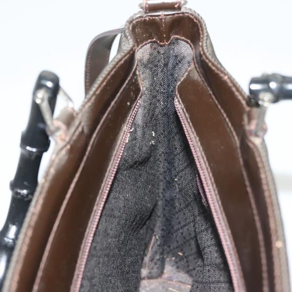 GUCCI Bamboo Hand Bag Nylon Leather 2way Brown Silver 000 1998 0588 Auth bs28273