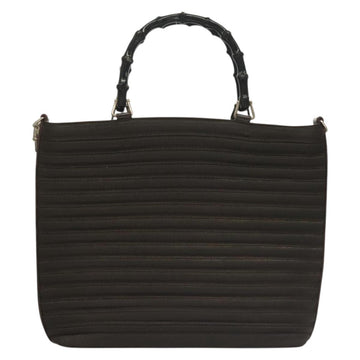 GUCCI Bamboo Hand Bag Nylon Leather 2way Brown Silver 000 1998 0588 Auth bs28273 - 0