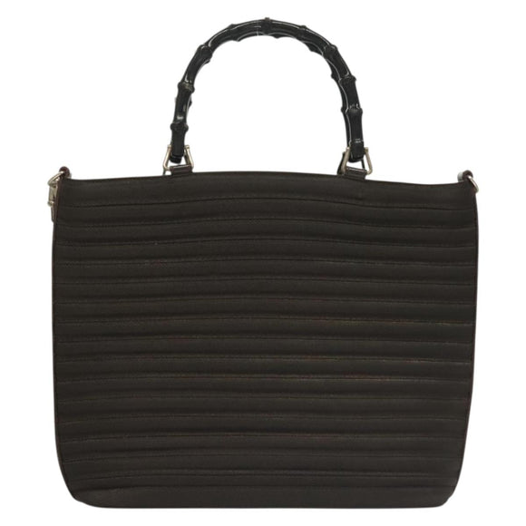 GUCCI Bamboo Hand Bag Nylon Leather 2way Brown Silver 000 1998 0588 Auth bs28273
