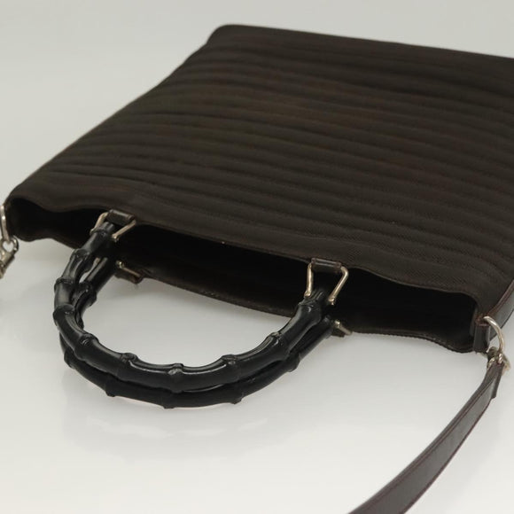 GUCCI Bamboo Hand Bag Nylon Leather 2way Brown Silver 000 1998 0588 Auth bs28273