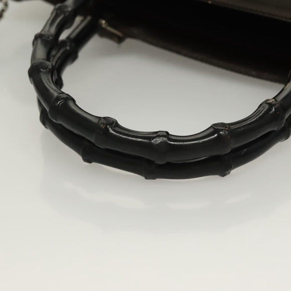 GUCCI Bamboo Hand Bag Nylon Leather 2way Brown Silver 000 1998 0588 Auth bs28273