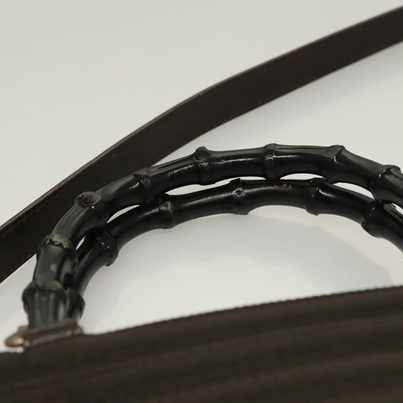 GUCCI Bamboo Hand Bag Nylon Leather 2way Brown Silver 000 1998 0588 Auth bs28273