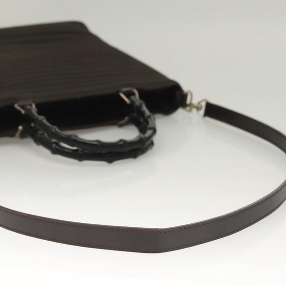 GUCCI Bamboo Hand Bag Nylon Leather 2way Brown Silver 000 1998 0588 Auth bs28273