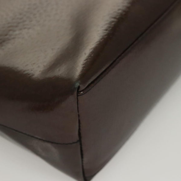 GUCCI Shoulder Bag Enamel Brown Silver 001 2058 3021 Auth bs28279