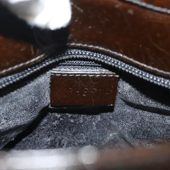 GUCCI Shoulder Bag Enamel Brown Silver 001 2058 3021 Auth bs28279