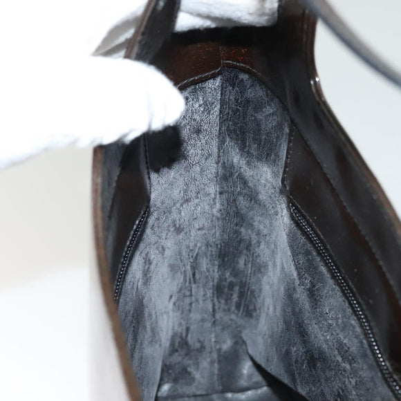 GUCCI Shoulder Bag Enamel Brown Silver 001 2058 3021 Auth bs28279