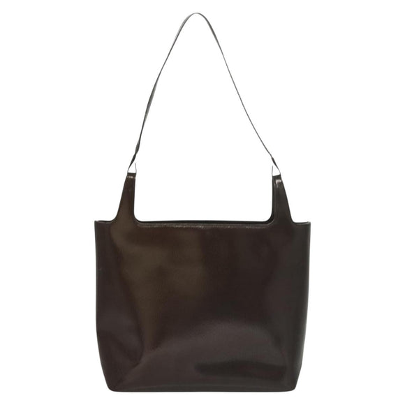 GUCCI Shoulder Bag Enamel Brown Silver 001 2058 3021 Auth bs28279