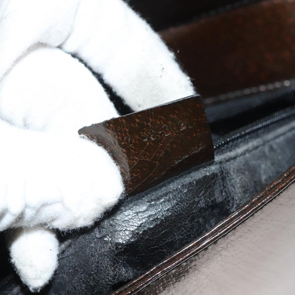 GUCCI Shoulder Bag Enamel Brown Silver 001 2058 3021 Auth bs28279