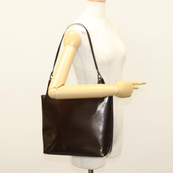 GUCCI Shoulder Bag Enamel Brown Silver 001 2058 3021 Auth bs28279