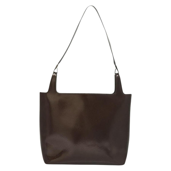 GUCCI Shoulder Bag Enamel Brown Silver 001 2058 3021 Auth bs28279