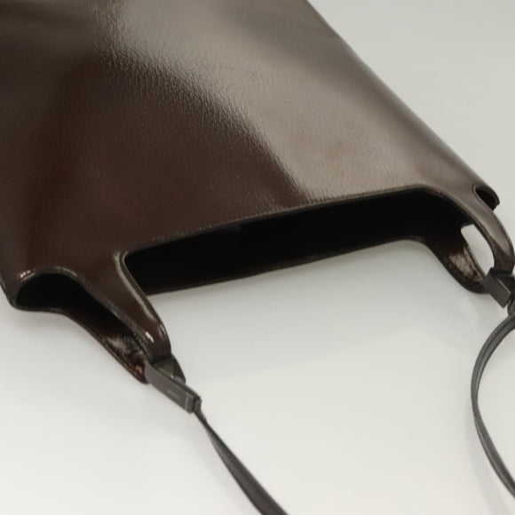 GUCCI Shoulder Bag Enamel Brown Silver 001 2058 3021 Auth bs28279
