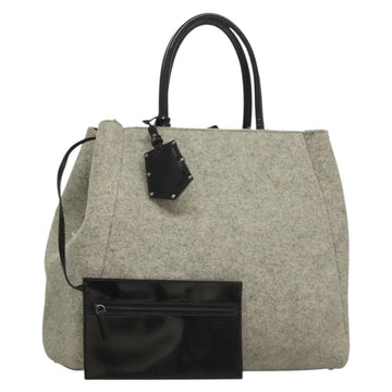FENDI Tote Bag Wool Gray Silver Auth bs28290