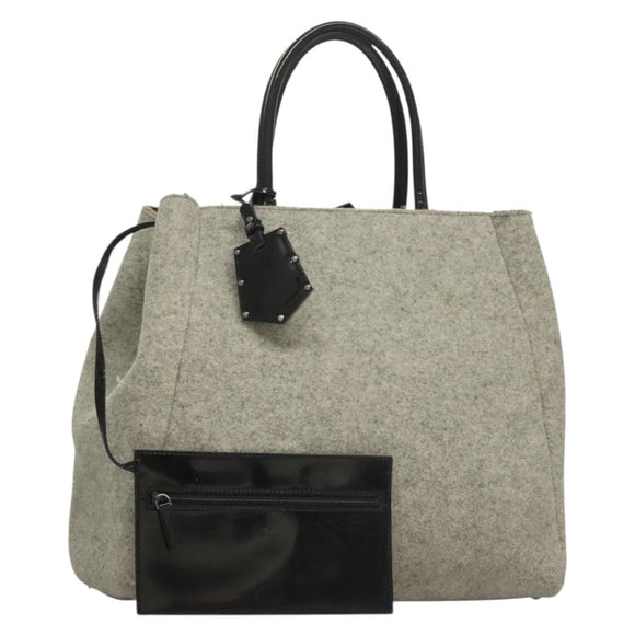 FENDI Tote Bag Wool Gray Silver Auth bs28290