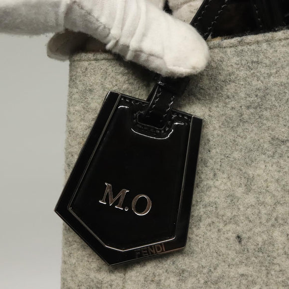 FENDI Tote Bag Wool Gray Silver Auth bs28290