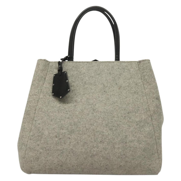 FENDI Tote Bag Wool Gray Silver Auth bs28290