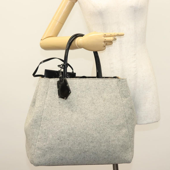 FENDI Tote Bag Wool Gray Silver Auth bs28290