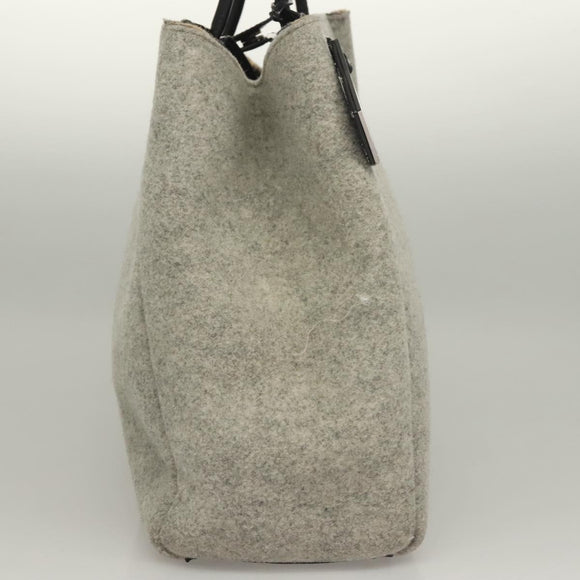 FENDI Tote Bag Wool Gray Silver Auth bs28290