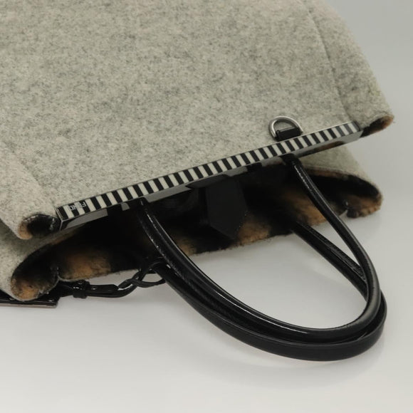 FENDI Tote Bag Wool Gray Silver Auth bs28290