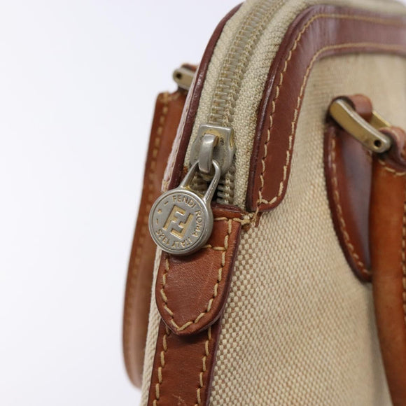 FENDI Hand Bag Canvas Beige Gold Auth bs28291