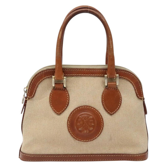 FENDI Hand Bag Canvas Beige Gold Auth bs28291