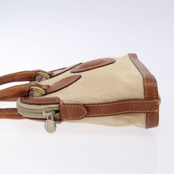 FENDI Hand Bag Canvas Beige Gold Auth bs28291