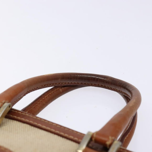 FENDI Hand Bag Canvas Beige Gold Auth bs28291