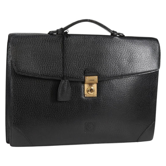 LOEWE Anagram Business Bag Leather Black Gold Auth bs28298