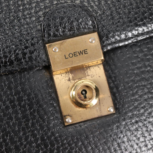 LOEWE Anagram Business Bag Leather Black Gold Auth bs28298