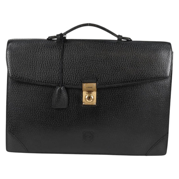 LOEWE Anagram Business Bag Leather Black Gold Auth bs28298