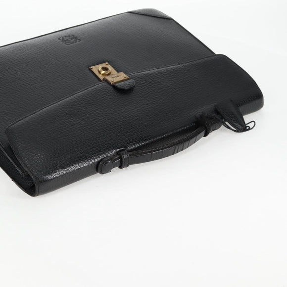 LOEWE Anagram Business Bag Leather Black Gold Auth bs28298