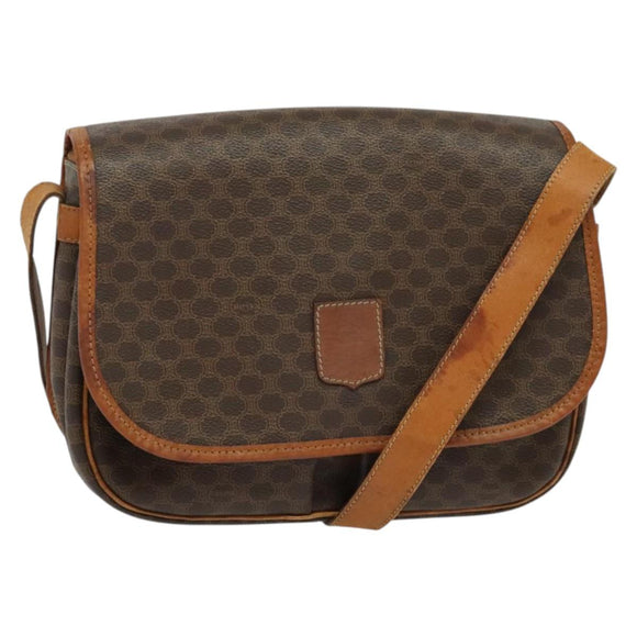 CELINE Macadam Canvas Shoulder Bag PVC Leather Brown Gold Auth bs28301