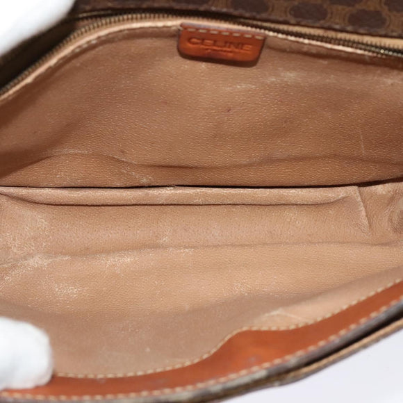 CELINE Macadam Canvas Shoulder Bag PVC Leather Brown Gold Auth bs28301