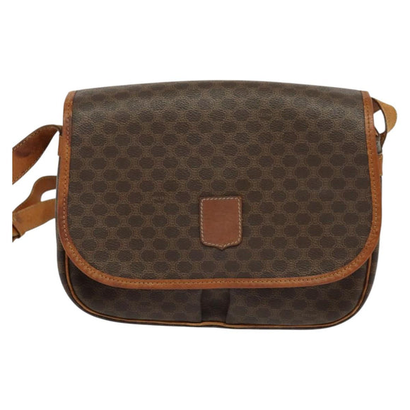 CELINE Macadam Canvas Shoulder Bag PVC Leather Brown Gold Auth bs28301