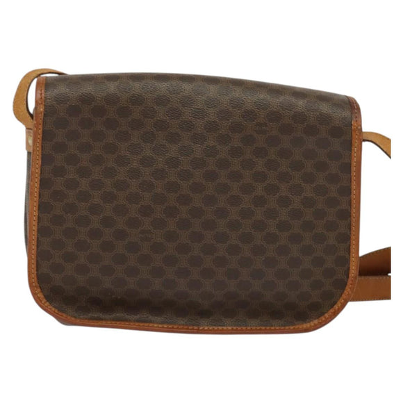 CELINE Macadam Canvas Shoulder Bag PVC Leather Brown Gold Auth bs28301