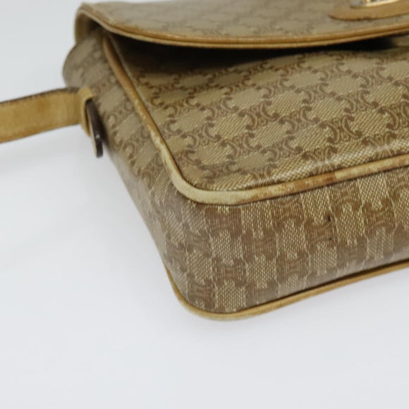 CELINE Macadam Canvas Shoulder Bag PVC Beige Gold Auth bs28302