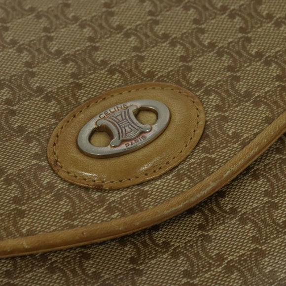 CELINE Macadam Canvas Shoulder Bag PVC Beige Gold Auth bs28302