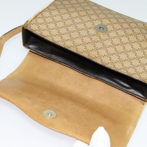 CELINE Macadam Canvas Shoulder Bag PVC Beige Gold Auth bs28302