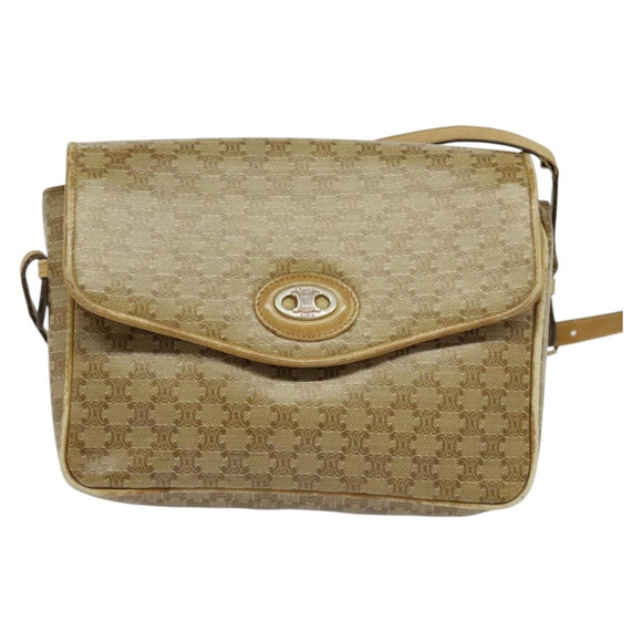 CELINE Macadam Canvas Shoulder Bag PVC Beige Gold Auth bs28302