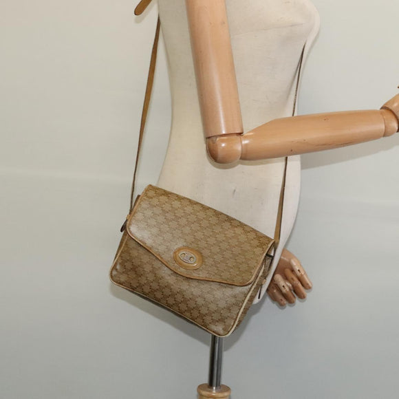 CELINE Macadam Canvas Shoulder Bag PVC Beige Gold Auth bs28302
